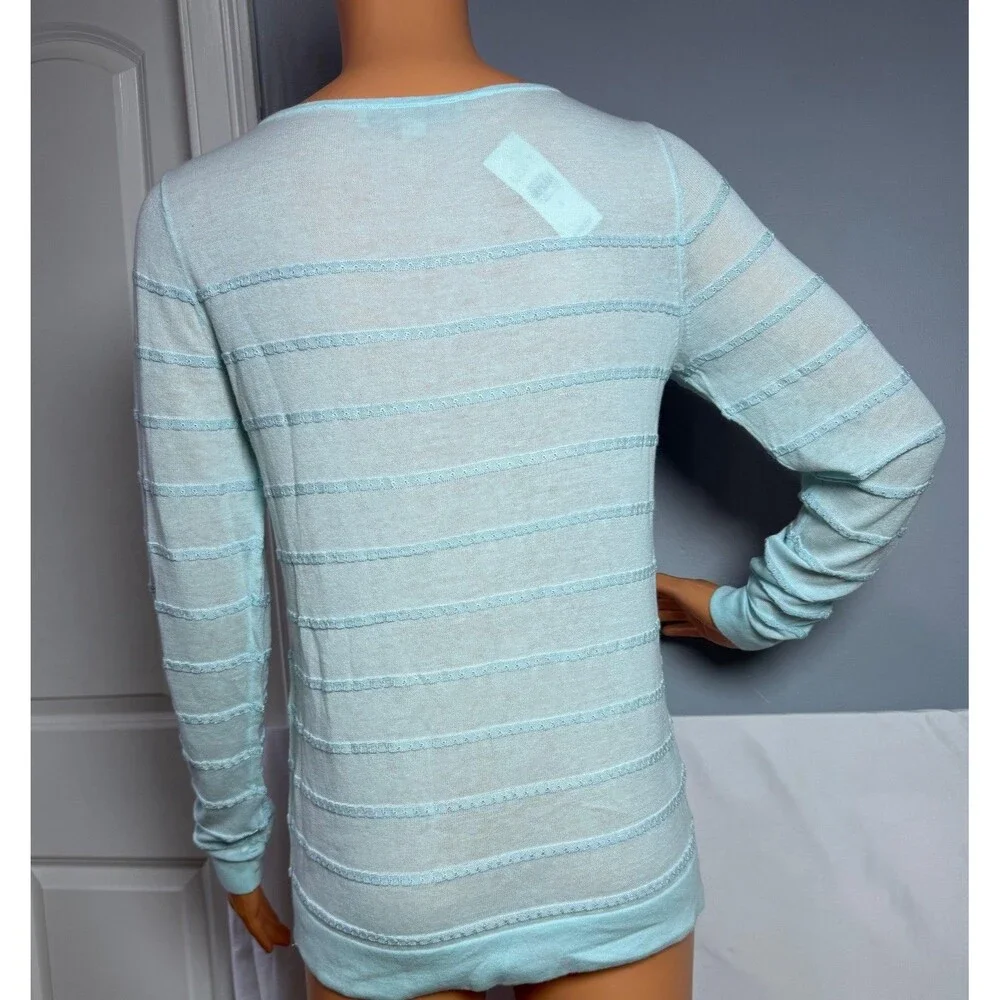 LOFT Sweater Womens Small S NWT Blue Striped Long Sleeve Lightweight Knit - Picture 2 of 6
